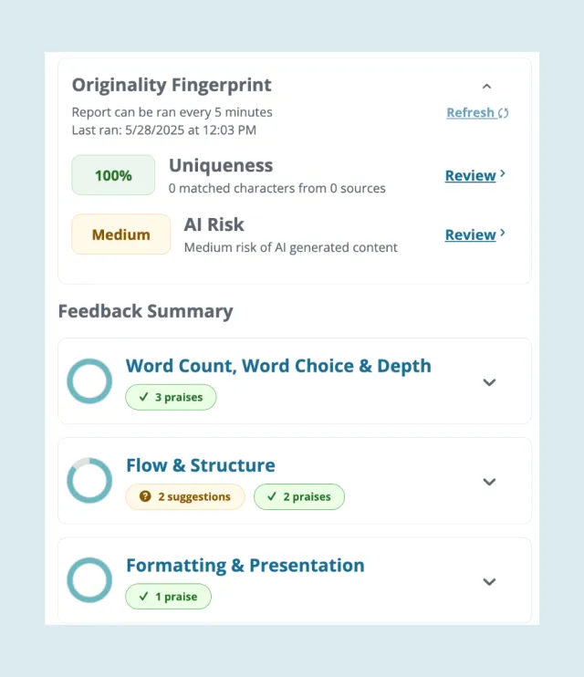 Originality Fingerprint screenshot