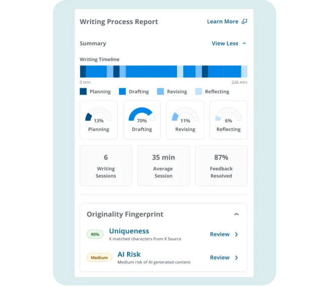 An image showcasing Packback's writing process report