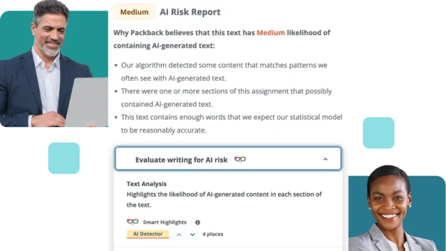 A clean, high-resolution split-screen graphic. On one side, a diverse group of college students engaged in collaborative discussion; on the other, a zoomed-in view of the Packback interface showing a "Curiosity Score" moving from yellow to green, symbolizing growth and feedback