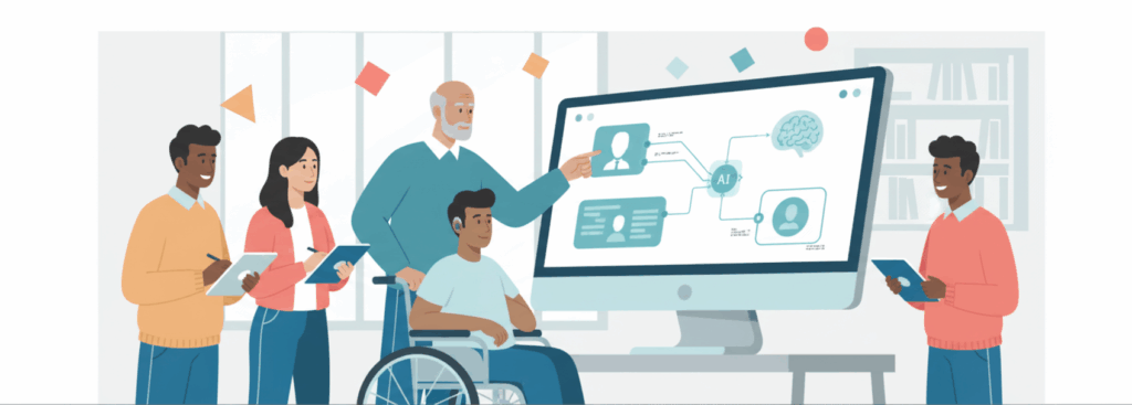 A promotional banner for Packback's Human-Centered AI webinar series, showing a person's head with interconnected nodes of technology and humanistic symbols.