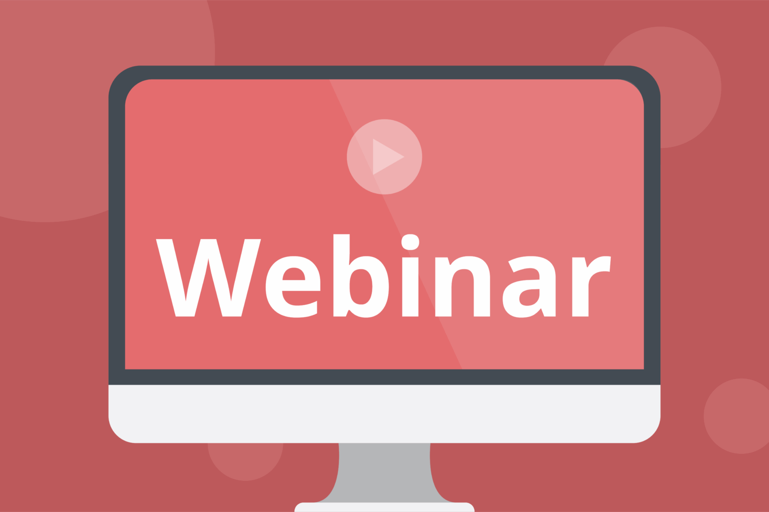 Graphic of a computer monitor that says "webinar" on it with a play button