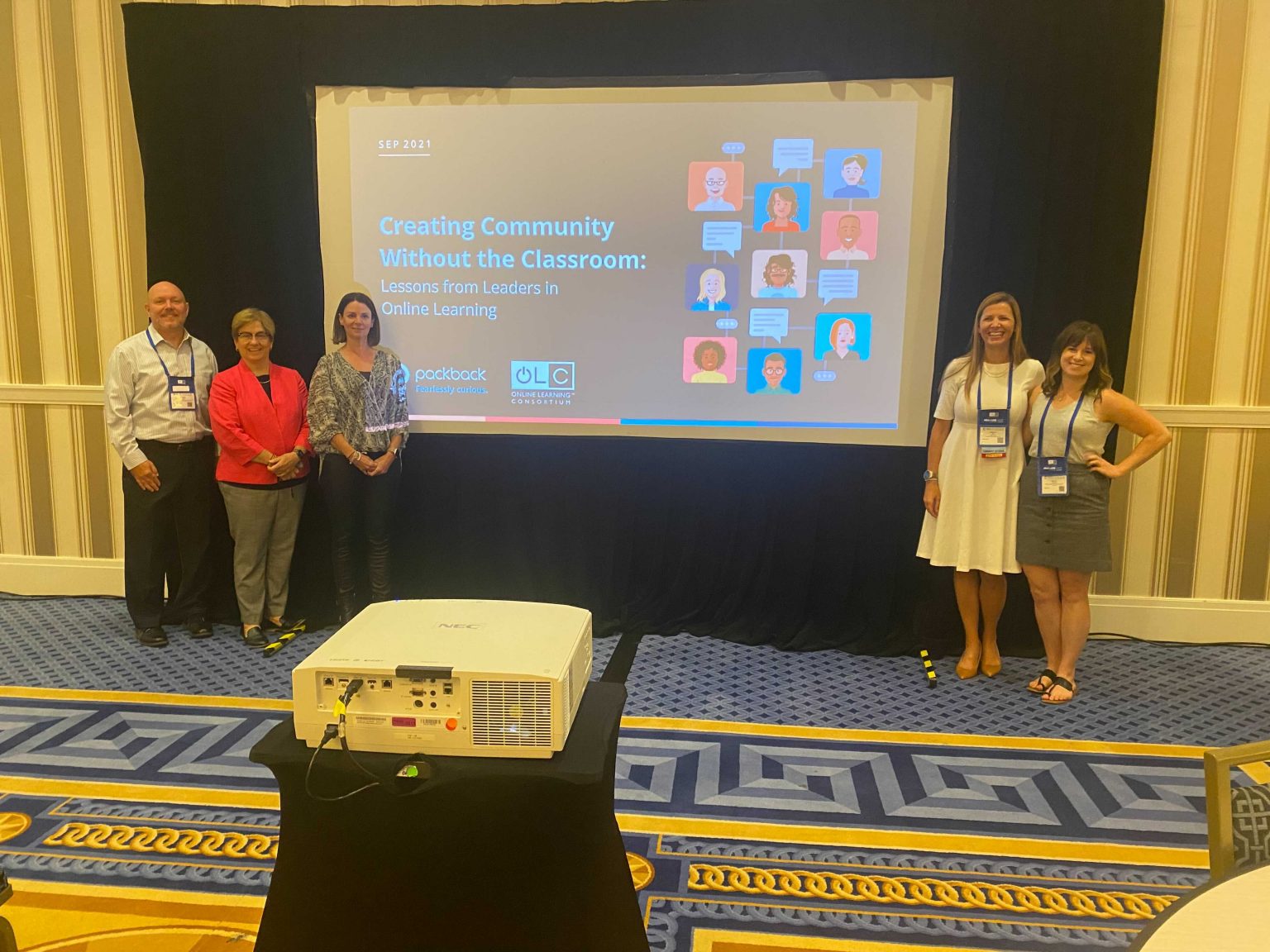 Image from iOS (3) Devyn Maguire with Dr. Marie Cini, Dr. Shannon McCarty, Michael Medlock, Ed.D, and Dr. Allison Rief at their OLC Accelerate 2021 panel