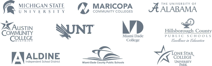 Logos of educational institutions that partner with Packback, including Michigan State University, University of Alabama, and Miami Dade College.