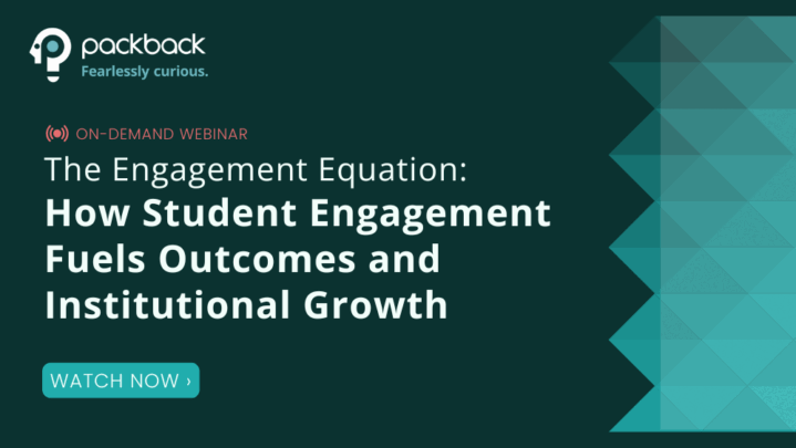 Webinar title slide from Packback, 'The Engagement Equation: How Student Engagement Fuels Outcomes and Institutional Growth