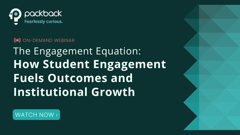 Webinar title slide from Packback, 'The Engagement Equation: How Student Engagement Fuels Outcomes and Institutional Growth