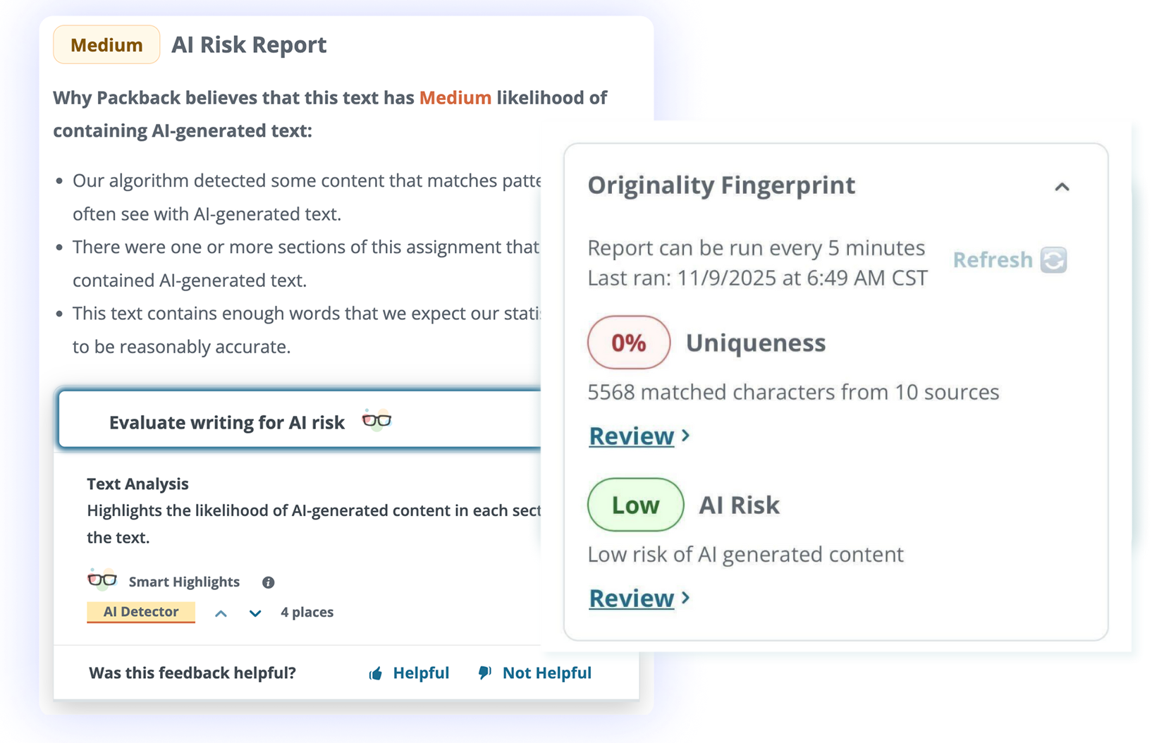 An image showing Packback's originality platform and AI-powered feedback
