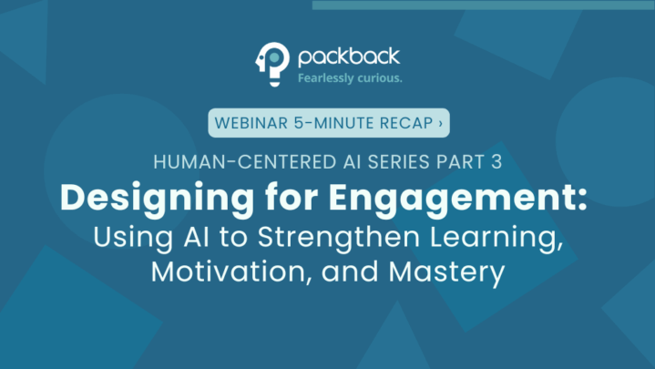 an image showing the title of a recap of Packback's recent webinar on Designing for Engagement: Using AI to Strengthen Learning, Motivation, and Mastery