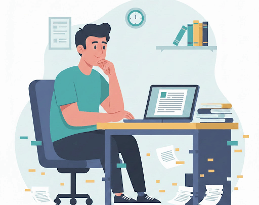 an image of an person contemplating how to write