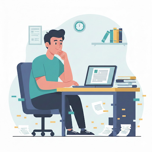 an image of an person contemplating how to write